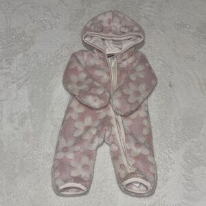 Cozy Pink Floral Hooded Fleece One-Piece for Kids